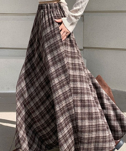 クラシカルチェック柄フレアロングスカート（スカート）｜2ly2