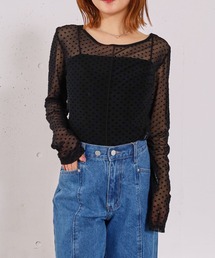 フロッキーハートチュールクルーネックTOPS