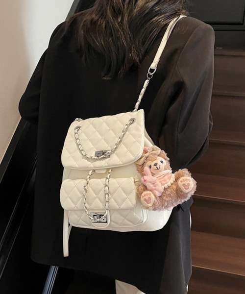 ONEP STAR(ワンピスター)の「キルティング×チェーンデザインリュック(バックパック/リュック・レディース・ブラック/ピンク/シルバー/ブルー/オフホワイト/イエロー・FREE)」の10枚目の写真