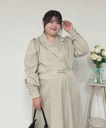 【Louiosy】【大きいサイズ】ベルト付きジャケット風ワンピース