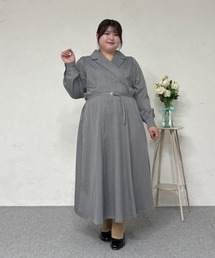 【Louiosy】【大きいサイズ】ベルト付きジャケット風ワンピース