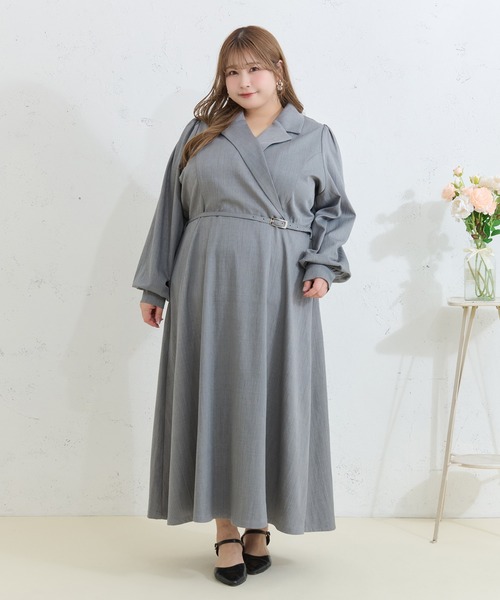 Louiosy(ルオシー)の「【Louiosy】【大きいサイズ】ベルト付きジャケット風ワンピース(ワンピース・レディース・グレー/ベージュ・4L/3L/X-LARGE)」の14枚目の写真