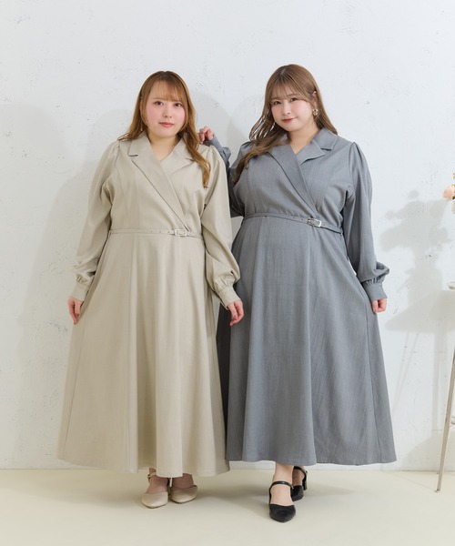 Louiosy(ルオシー)の「【Louiosy】【大きいサイズ】ベルト付きジャケット風ワンピース(ワンピース・レディース・グレー/ベージュ・4L/3L/X-LARGE)」の12枚目の写真