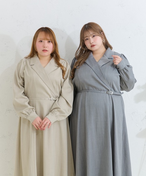 ルオシー　Louiosy ワンピース　XLサイズ Louiosy】【大きいサイズ】ベルト付きジャケット風ワンピース