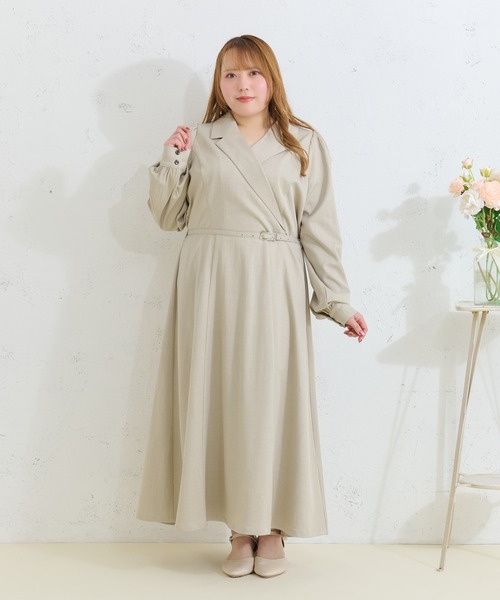 Louiosy(ルオシー)の「【Louiosy】【大きいサイズ】ベルト付きジャケット風ワンピース(ワンピース・レディース・グレー/ベージュ・4L/3L/X-LARGE)」の15枚目の写真