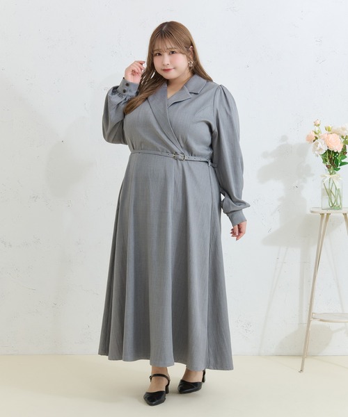 Louiosy(ルオシー)の「【Louiosy】【大きいサイズ】ベルト付きジャケット風ワンピース(ワンピース・レディース・グレー/ベージュ・4L/3L/X-LARGE)」の20枚目の写真