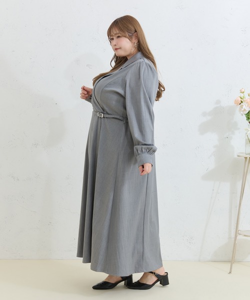 Louiosy(ルオシー)の「【Louiosy】【大きいサイズ】ベルト付きジャケット風ワンピース(ワンピース・レディース・グレー/ベージュ・4L/3L/X-LARGE)」の22枚目の写真