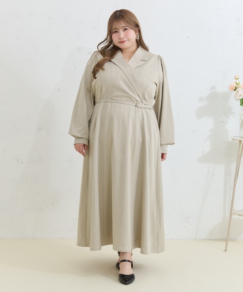 Louiosy(ルオシー)の「【Louiosy】【大きいサイズ】ベルト付きジャケット風ワンピース(ワンピース・レディース・グレー/ベージュ・4L/3L/X-LARGE)」の3枚目の写真