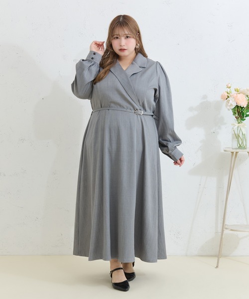 Louiosy(ルオシー)の「【Louiosy】【大きいサイズ】ベルト付きジャケット風ワンピース(ワンピース・レディース・グレー/ベージュ・4L/3L/X-LARGE)」の10枚目の写真