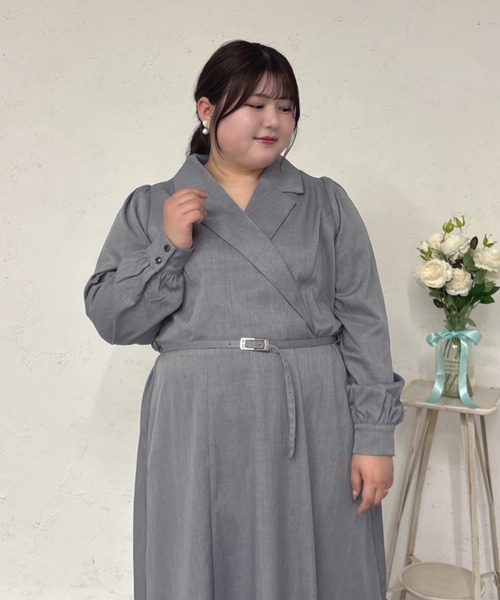 Louiosy(ルオシー)の「【Louiosy】【大きいサイズ】ベルト付きジャケット風ワンピース(ワンピース・レディース・グレー/ベージュ・4L/3L/X-LARGE)」の4枚目の写真