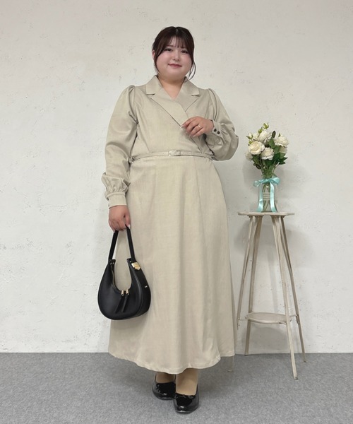 Louiosy(ルオシー)の「【Louiosy】【大きいサイズ】ベルト付きジャケット風ワンピース(ワンピース・レディース・グレー/ベージュ・4L/3L/X-LARGE)」の5枚目の写真