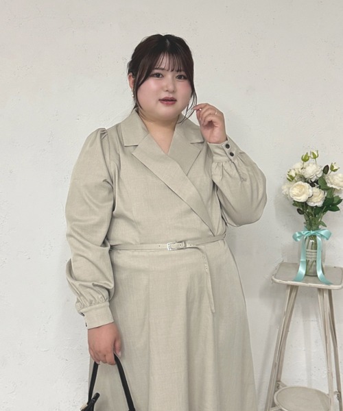 Louiosy(ルオシー)の「【Louiosy】【大きいサイズ】ベルト付きジャケット風ワンピース(ワンピース・レディース・グレー/ベージュ・4L/3L/X-LARGE)」の9枚目の写真