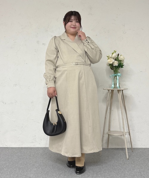 Louiosy(ルオシー)の「【Louiosy】【大きいサイズ】ベルト付きジャケット風ワンピース(ワンピース・レディース・グレー/ベージュ・4L/3L/X-LARGE)」の8枚目の写真