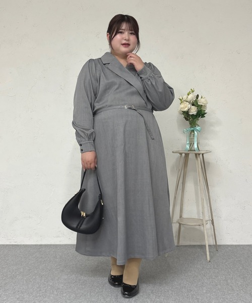 Louiosy(ルオシー)の「【Louiosy】【大きいサイズ】ベルト付きジャケット風ワンピース(ワンピース・レディース・グレー/ベージュ・4L/3L/X-LARGE)」の7枚目の写真
