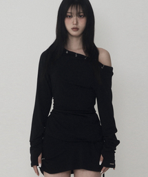 ETRE AU SOMMET（エトレオソメ）の「ピアスドレープセットアップロングスリーブ（ブラック）（Tシャツ/カットソー）」