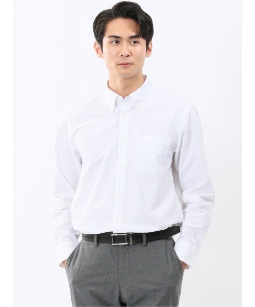 TAKA-Q(タカキュー)の「【ややゆったり リラックス】タカキュー 綿混 オックス ボタンダウン 長袖 シャツ(シャツ/ブラウス・メンズ・ホワイト/グレー系その他2/ブルー・MEDIUM/LARGE/X-LARGE)」の1枚目の写真