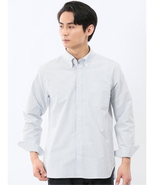 TAKA-Q(タカキュー)の「【ややゆったり リラックス】タカキュー 綿混 オックス ボタンダウン 長袖 シャツ(シャツ/ブラウス・メンズ・ホワイト/グレー系その他2/ブルー・MEDIUM/LARGE/X-LARGE)」の2枚目の写真