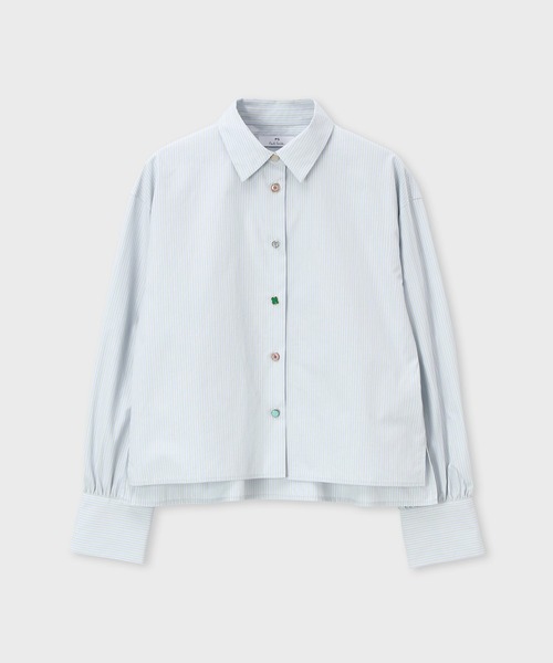 PS Paul Smith(ピーエスポールスミス)の「ウィメンズ ラッキーチャームボタン ストライプ シャツ / 165322 SH288(シャツ/ブラウス・レディース・ライトグリーン/ライトピンク・40/38)」の2枚目の写真