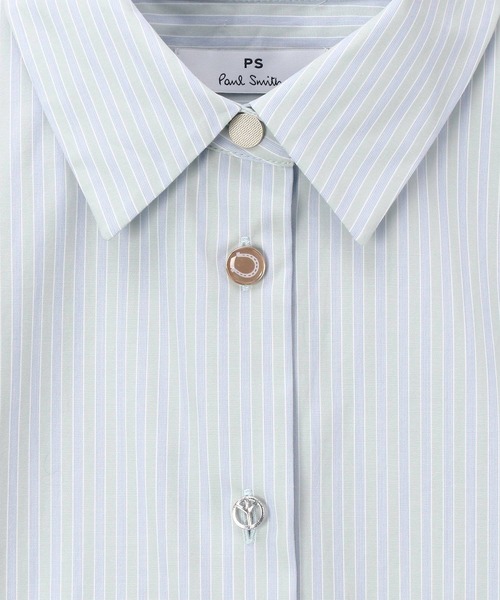 PS Paul Smith(ピーエスポールスミス)の「ウィメンズ ラッキーチャームボタン ストライプ シャツ / 165322 SH288(シャツ/ブラウス・レディース・ライトグリーン/ライトピンク・40/38)」の3枚目の写真