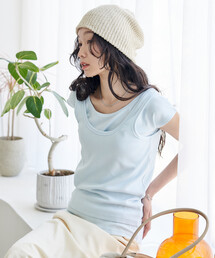 【セットアイテム】コットンモダール Tシャツ タンクトップセット/ マルチウェイ キャップスリーブ タンクセット
