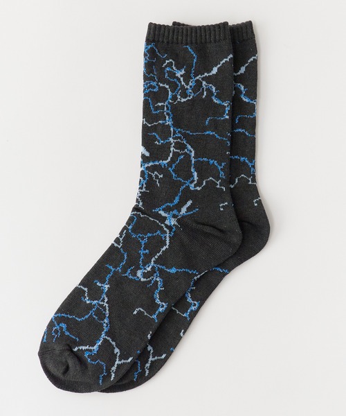 ROSTER SOX(ロスターソックス)の「ROSTER SOX/ロスターソックス 稲妻モチーフ ドラロン綿アリブ編み クルーソックス 日本製 2026年 夏 夏服(ソックス/靴下・メンズ・ブラック/パープル・25-27CM)」の3枚目の写真