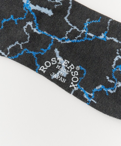 ROSTER SOX(ロスターソックス)の「ROSTER SOX/ロスターソックス 稲妻モチーフ ドラロン綿アリブ編み クルーソックス 日本製 2026年 夏 夏服(ソックス/靴下・メンズ・ブラック/パープル・25-27CM)」の5枚目の写真