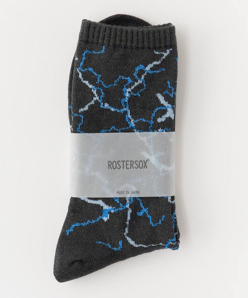 ROSTER SOX(ロスターソックス)の「ROSTER SOX/ロスターソックス 稲妻モチーフ ドラロン綿アリブ編み クルーソックス 日本製 2026年 夏 夏服(ソックス/靴下・メンズ・ブラック/パープル・25-27CM)」の4枚目の写真