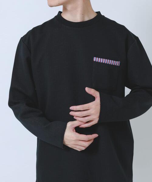 ITEMS URBANRESEARCH(アイテムズ アーバンリサーチ)の「裏ストライプダンボールカットソー(Tシャツ/カットソー・メンズ・ネイビー/ベージュ/グリーン/ブラック・MEDIUM/LARGE)」の2枚目の写真
