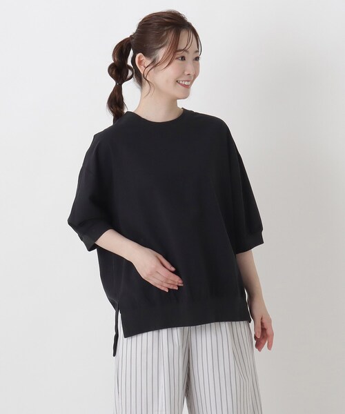 one'sterrace(ワンズテラス)の「リブコンビ 5分袖かぶりシャツ(シャツ/ブラウス・レディース・グリーン系その他6/ベージュ系8/ブラック系8/イエロー系8・02)」の2枚目の写真