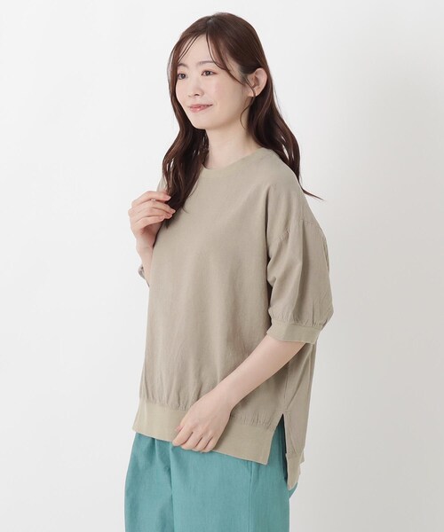 one'sterrace(ワンズテラス)の「リブコンビ 5分袖かぶりシャツ(シャツ/ブラウス・レディース・グリーン系その他6/ベージュ系8/ブラック系8/イエロー系8・02)」の1枚目の写真