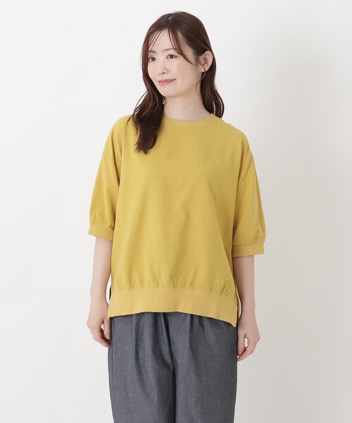 one'sterrace(ワンズテラス)の「リブコンビ 5分袖かぶりシャツ(シャツ/ブラウス・レディース・グリーン系その他6/ベージュ系8/ブラック系8/イエロー系8・02)」の4枚目の写真