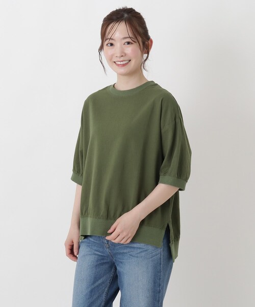 one'sterrace(ワンズテラス)の「リブコンビ 5分袖かぶりシャツ(シャツ/ブラウス・レディース・グリーン系その他6/ベージュ系8/ブラック系8/イエロー系8・02)」の3枚目の写真