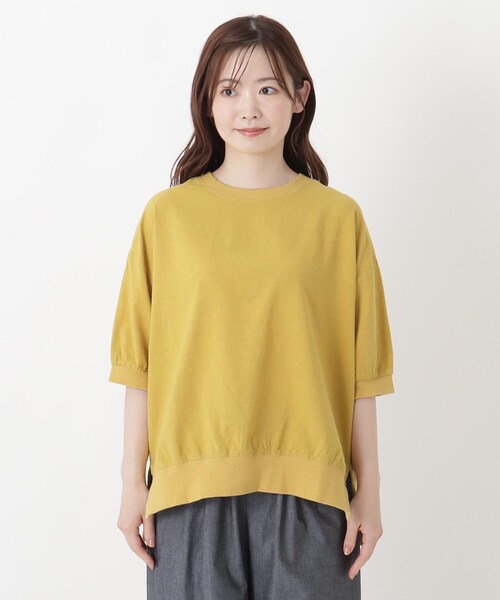 one'sterrace(ワンズテラス)の「リブコンビ 5分袖かぶりシャツ(シャツ/ブラウス・レディース・グリーン系その他6/ベージュ系8/ブラック系8/イエロー系8・02)」の5枚目の写真