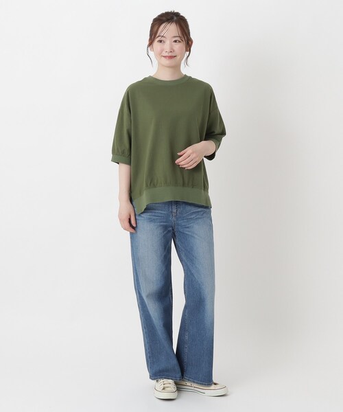 one'sterrace(ワンズテラス)の「リブコンビ 5分袖かぶりシャツ(シャツ/ブラウス・レディース・グリーン系その他6/ベージュ系8/ブラック系8/イエロー系8・02)」の15枚目の写真