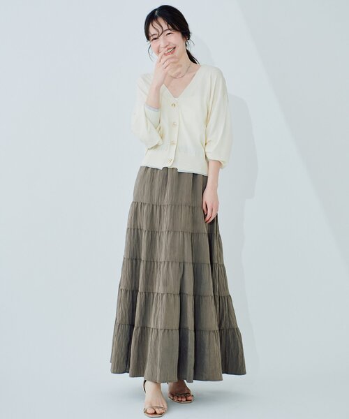 natural couture（ナチュラルクチュール）の「【sherbet line】裾配色ハトメバー釦UVカーディガン（カーディガン/ボレロ・レディース・ブルー/オフホワイト/ブラック/グレイッシュベージュ/ピンク/ライトグレー・FREE）」の12枚目の写真