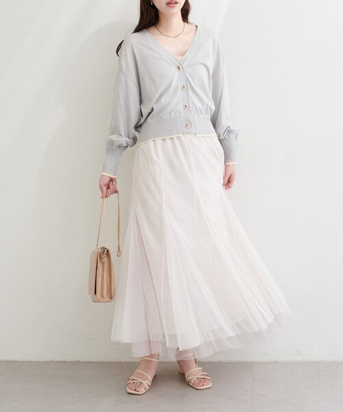 natural couture（ナチュラルクチュール）の「【sherbet line】裾配色ハトメバー釦UVカーディガン（カーディガン/ボレロ・レディース・ブルー/オフホワイト/ブラック/グレイッシュベージュ/ピンク/ライトグレー・FREE）」の15枚目の写真