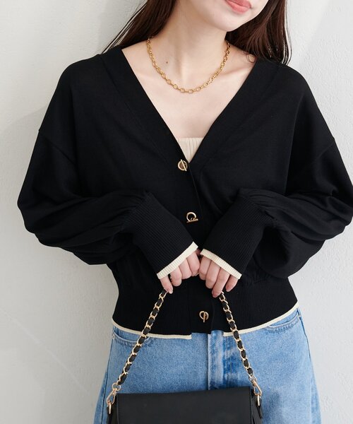natural couture（ナチュラルクチュール）の「【sherbet line】裾配色ハトメバー釦UVカーディガン（カーディガン/ボレロ・レディース・ブルー/オフホワイト/ブラック/グレイッシュベージュ/ピンク/ライトグレー・FREE）」の20枚目の写真