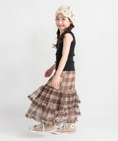 BRANSHES（ブランシェス）の「チェックチュールフリルティアードスカート（スカート・キッズ・ブルー/ベージュ・XL/M/L）」の5枚目の写真