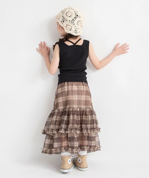 BRANSHES（ブランシェス）の「チェックチュールフリルティアードスカート（スカート・キッズ・ブルー/ベージュ・XL/M/L）」の7枚目の写真