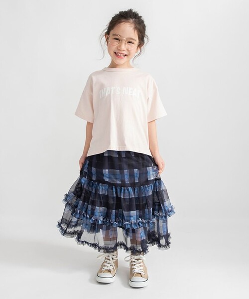BRANSHES（ブランシェス）の「チェックチュールフリルティアードスカート（スカート・キッズ・ブルー/ベージュ・XL/M/L）」の14枚目の写真