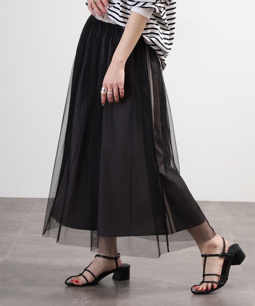 Anna Nicola(アンナニコラ)の「Anna Nicola サイドラインチュールスカート(スカート・レディース・ベージュ/グレー/ブラック・38)」の2枚目の写真