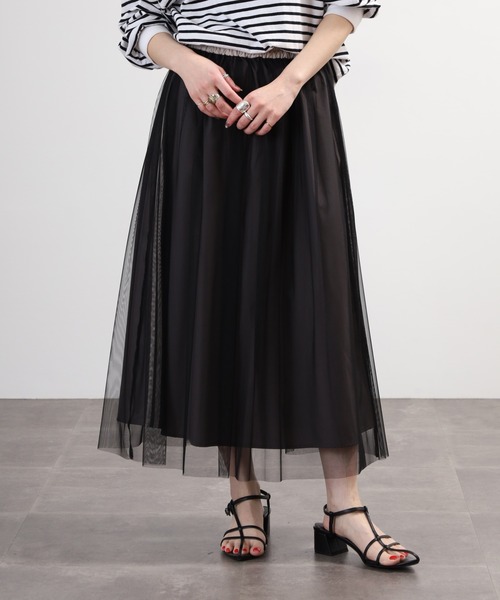 Anna Nicola(アンナニコラ)の「Anna Nicola サイドラインチュールスカート(スカート・レディース・ベージュ/グレー/ブラック・38)」の6枚目の写真