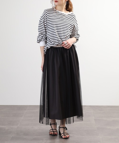 Anna Nicola(アンナニコラ)の「Anna Nicola サイドラインチュールスカート(スカート・レディース・ベージュ/グレー/ブラック・38)」の10枚目の写真