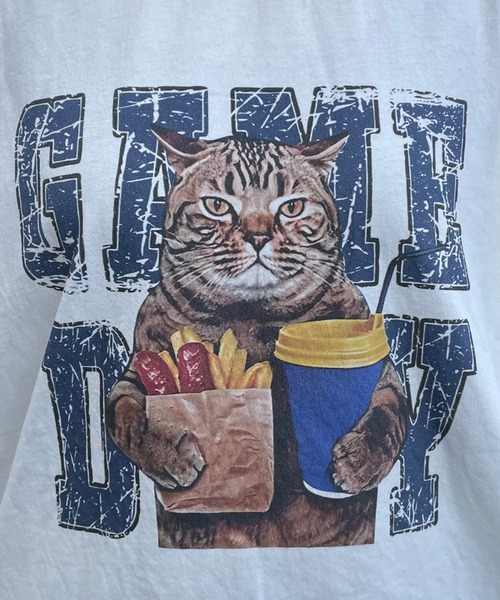 CRB(シーアールビー)の「キャットプリントビッグTシャツ(Tシャツ/カットソー・レディース・ベージュ/チャコール/オフホワイト/ブラウン・F)」の14枚目の写真
