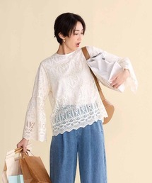 IEDIT | ＩＥＤＩＴ　ストレッチ裏地付き　スカラップ遣いが美しいレースブラウス(シャツ/ブラウス)
