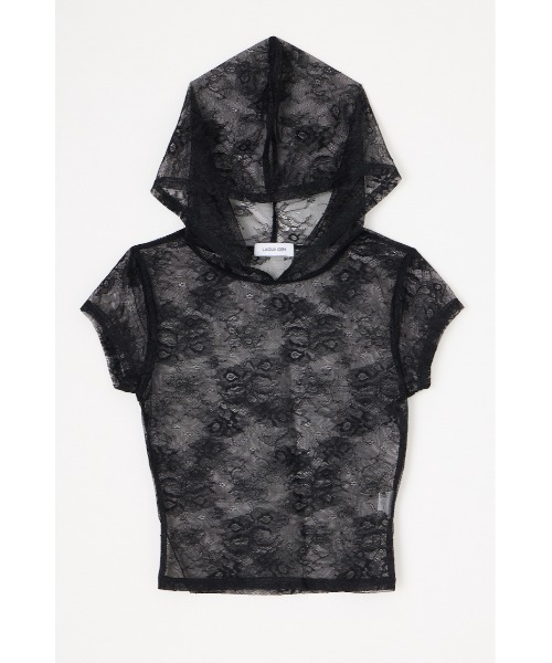 LAGUA GEM(ラグアジェム)の「MESH LACE HOODIE トップス(パーカー・レディース・ブラック/ホワイト・FREE)」の11枚目の写真
