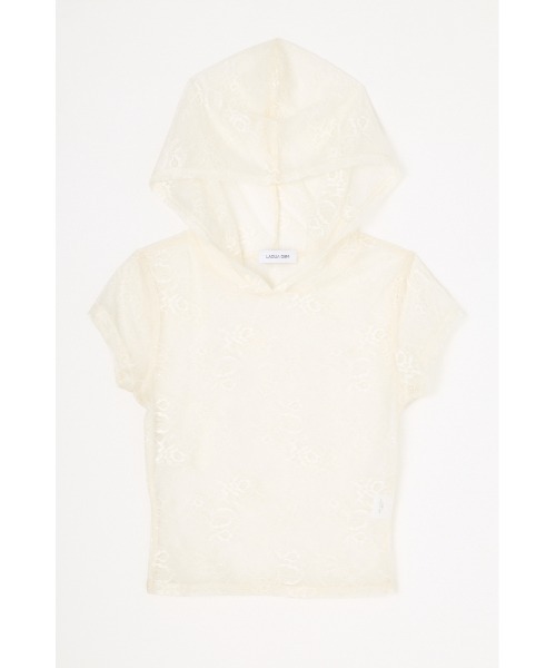 LAGUA GEM(ラグアジェム)の「MESH LACE HOODIE トップス(パーカー・レディース・ブラック/ホワイト・FREE)」の3枚目の写真