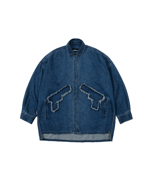 セール】Gun Oversized Washed Denim Shirt [Navy]（シャツ/ブラウス 