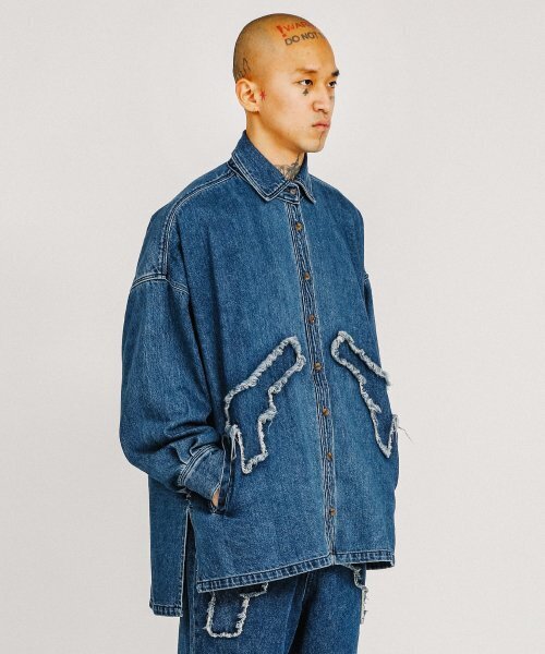 セール】Gun Oversized Washed Denim Shirt [Navy]（シャツ/ブラウス 