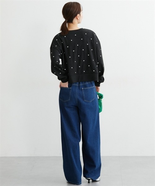 nissen（ニッセン）の「ハート刺しゅうリブニットソートップス（Tシャツ/カットソー・レディース・ブラック×ホワイト/チャコールグレー×ブラック/ホワイト×ブラック・L/LL/M）」の13枚目の写真